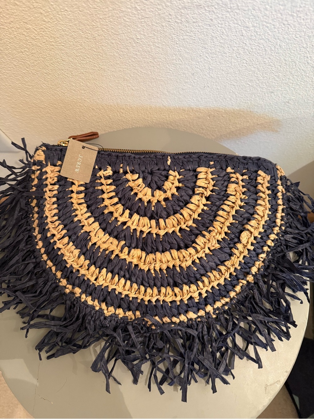J. Crew Navy & Natural Woven Fringe Half-Moon Clutch - Picture 4 of 5